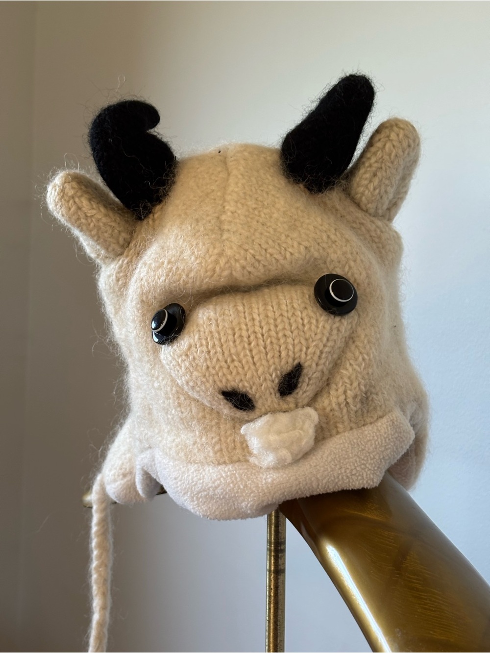 Whimsical wool toddler hat goat head wobbly eyes
